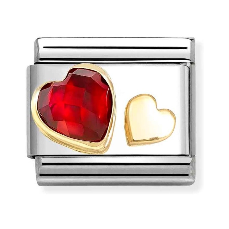 Nomination Composable Classic Charm Herz rot - Edelstahl, Gold 750 Gelbgold, Zirkonia