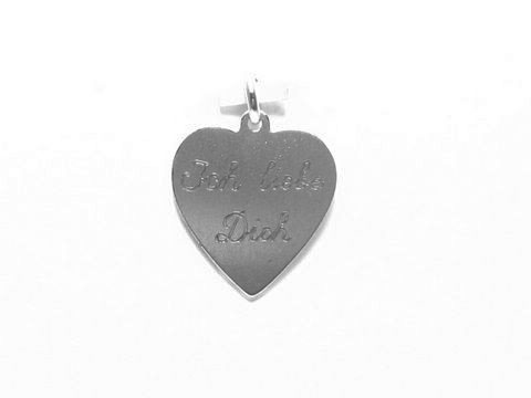 Gravurplatte Ich liebe Dich STERLING SILBER ANHÄNGER von Juwelier Harnisch, herzförmiger Anhänger mit eingravierter Botschaft in hochwertigem Silber. Ideal als Geschenkanhänger.