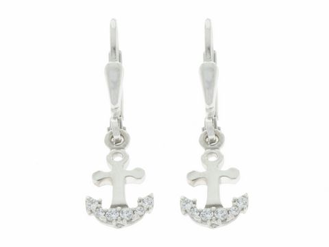 Ohrringe Hänger - Anker - Silber rhodiniert - glamourös von Juwelier Harnisch, Ohrhänger mit Stein, elegant und modisch gestaltet für besondere Anlässe.