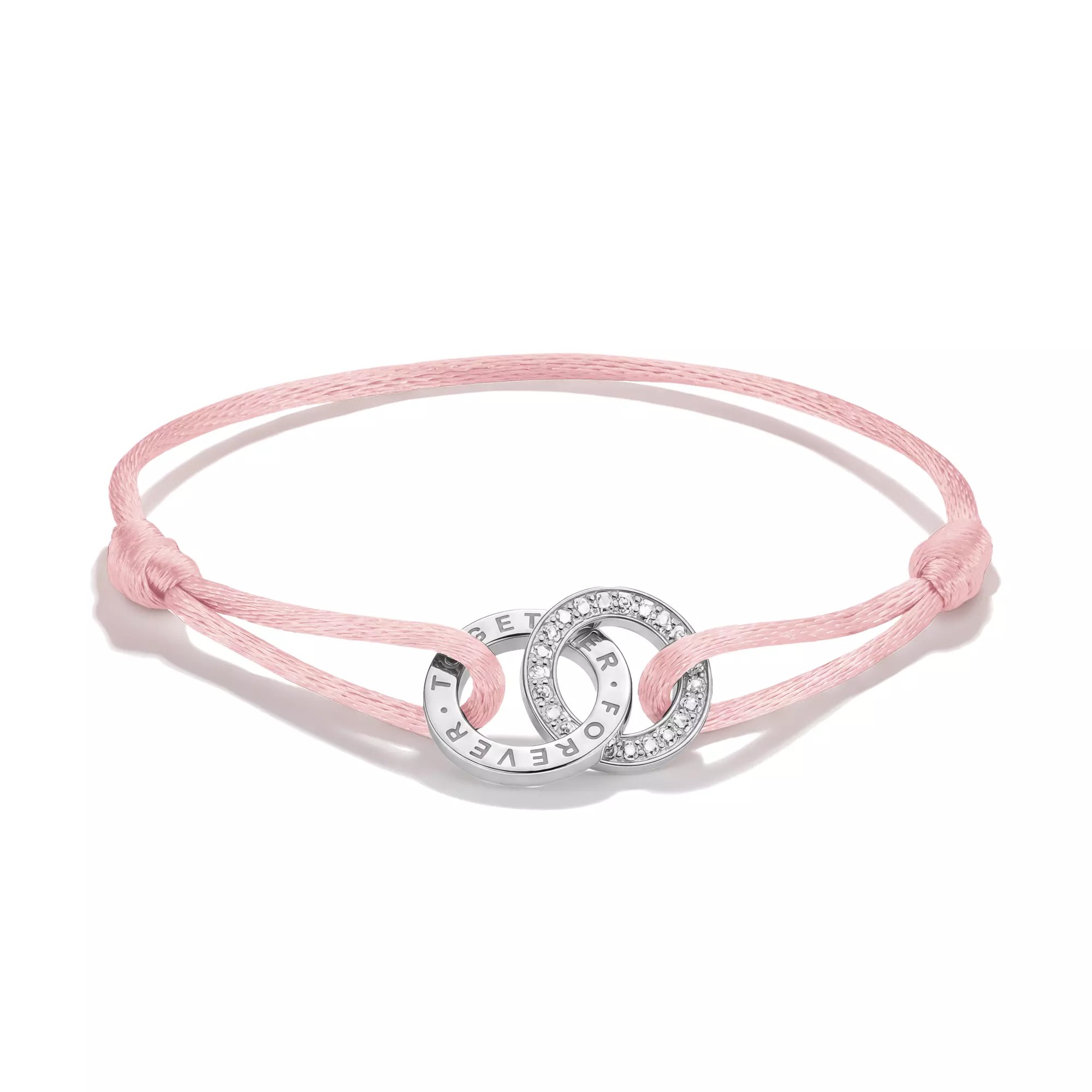 Thomas Sabo Textilarmband Together pink mit weißem Zirkonia – Silber – 24 cm – 13 mm hoch