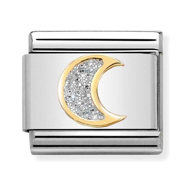 Nomination Composable Classic Charm Mond Glitter - Edelstahl, Gelbgold, Emaille