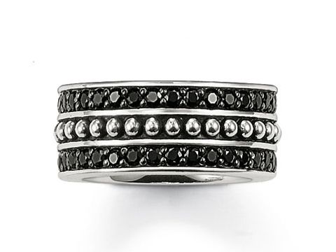 Thomas Sabo Ring in Silber mit Zirkonia in Größe 54, verziert mit schwarzen und klaren Zirkonia, modernes Design mit mehreren Reihen für einen eleganten Look.