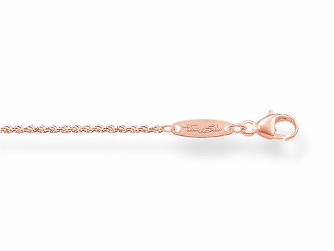 Kordelkette von Thomas Sabo in Silber vergoldet Roségold, 50 cm lang, ohne Anhänger, mit einem Karabinerverschluss und Hersteller-Logo. Ideal für stilvolle Akzente.