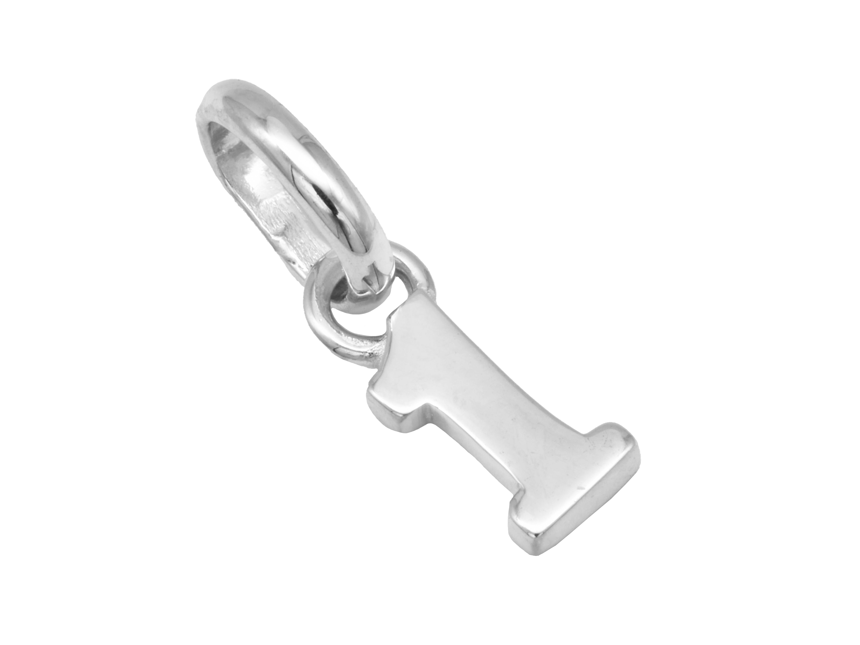 Silber Anhänger in Form der Zahl 1 aus rhodiniertem Sterling Silber, poliert, ideal als Glückszahl, hergestellt von Juwelier Harnisch. Perfekte Ergänzung für individuellen Schmuck.