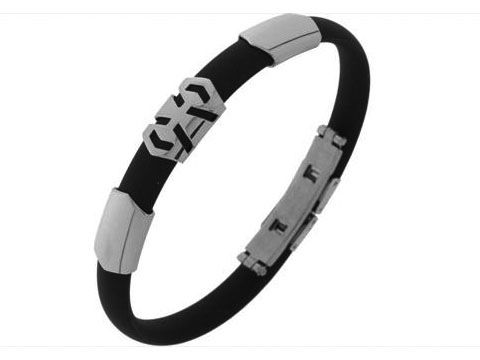 Kautschuk Edelstahl Armband in drei Teilen mit modernem Muster, Hersteller Juwelier Harnisch, elegant und sportlich, ideal für jeden Anlass.
