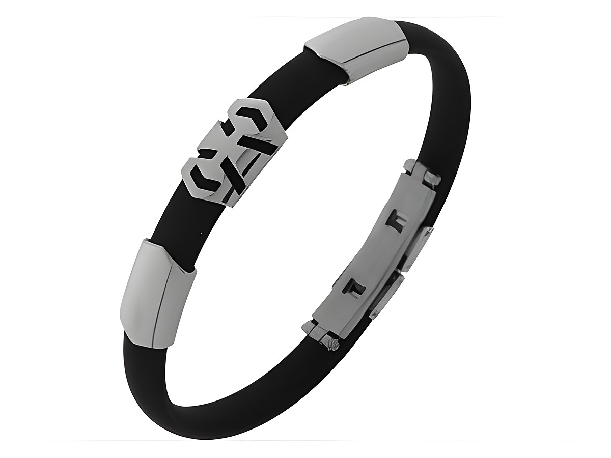 Kautschuk Edelstahl Armband in drei Teilen mit modernem Muster, Hersteller Juwelier Harnisch, elegant und sportlich, ideal für jeden Anlass.