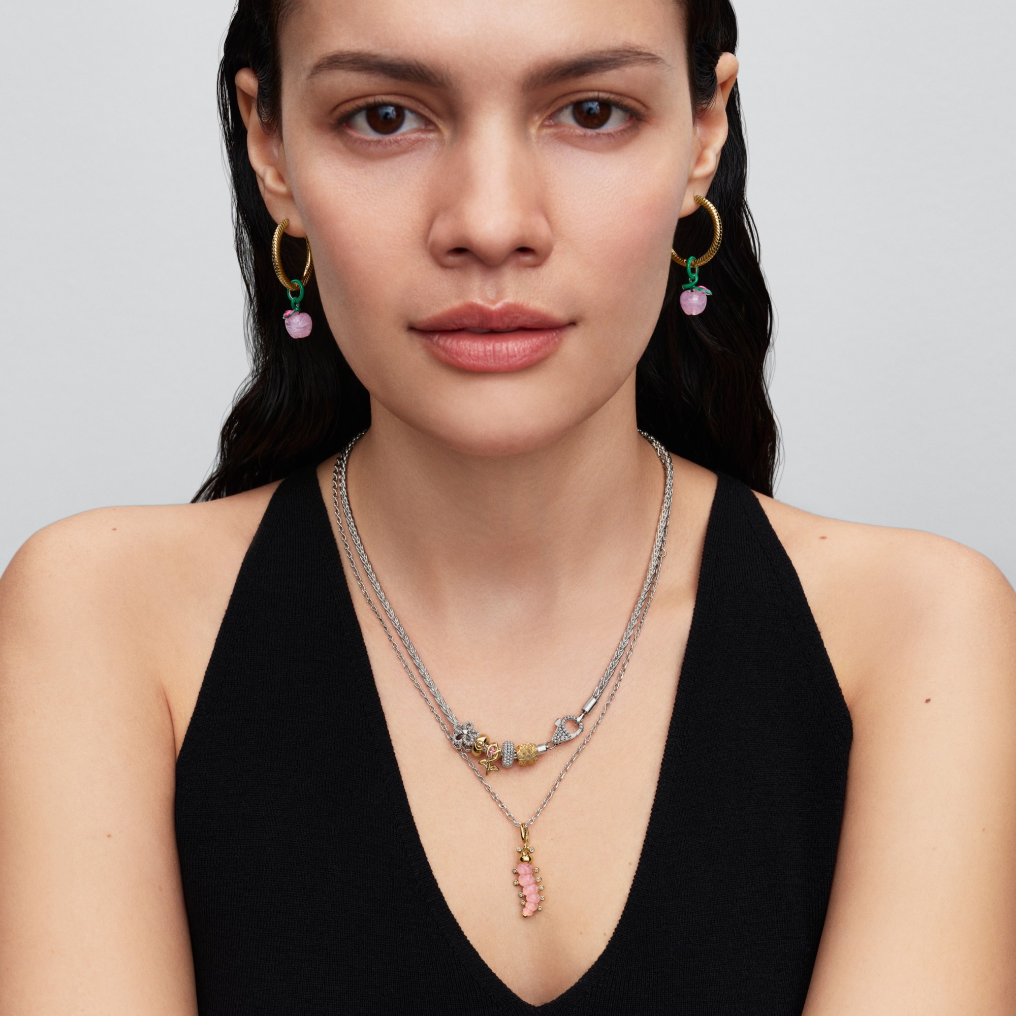 Pandora Tulpe Charm - Gelbgold Vergoldung - Zirkonia Pink – Ansicht 5