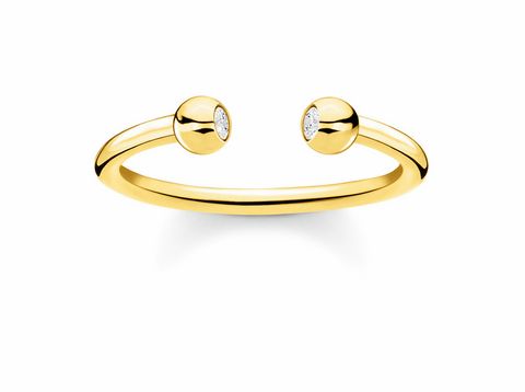 Ring von Thomas Sabo TR2319-414-14-56 in Größe 56 aus Silber und Gelbgold mit zwei Zirkonia-Kristallen in klarer Ausführung, modernes und elegantes Design.