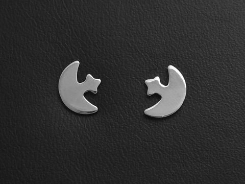 60819-0 Edelstahl Ohrringe in Form eines Mondes mit einem Stern als Ohrstecker, gefertigt von Juwelier Harnisch, glänzende Oberfläche, modernes Design, ideal für jeden Anlass.