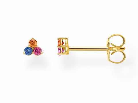 Ohrstecker aus der Thomas Sabo Charming Collection in Silber und Gelbgold mit bunten Zirkonia-Steinen, dreifach angeordnet für einen funkelnden Look.