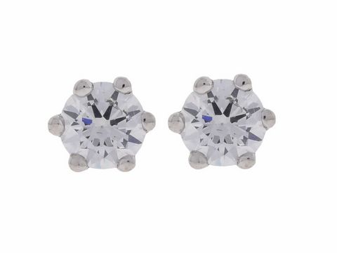 Silber Ohrringe rund rhodiniert mit klaren Zirkonia in Krappenfassung, Durchmesser 6 mm, Hersteller Juwelier Harnisch, elegante und funkelnde Schmuckstücke für jeden Anlass.