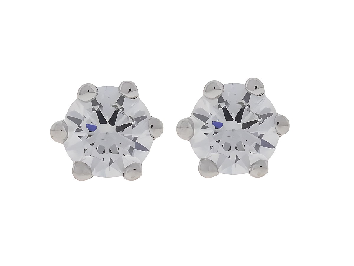 Silber Ohrringe rund rhodiniert mit klaren Zirkonia in Krappenfassung, Durchmesser 6 mm, Hersteller Juwelier Harnisch, elegante und funkelnde Schmuckstücke für jeden Anlass.
