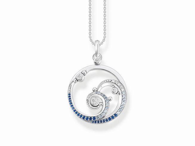 Elegante Thomas Sabo Kette aus Sterling Silber mit Anhänger in geschwungener Form, besetzt mit synthetischem Spinell und Zirkonia, 45 cm verstellbar.