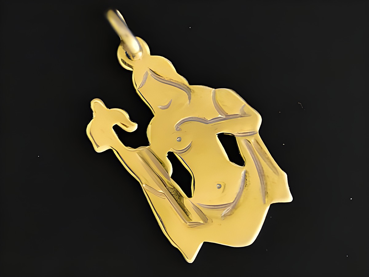 Wassermann Anhänger aus Gold 333, plastisch flach gestaltet, zeigt das Sternzeichen Wassermann, hergestellt vom Juwelier Harnisch, ideal als persönliches Schmuckstück.