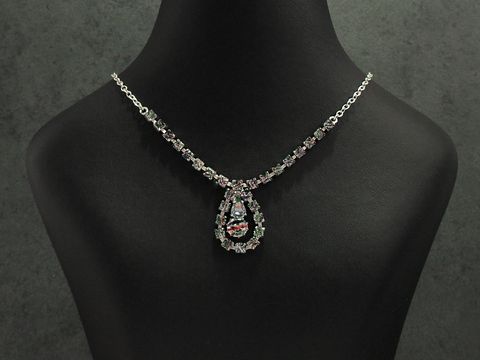 Wunderschöne Strass Collier Kette in bunten Farben, 38-45 cm, gefertigt aus Sterling Silber von Juwelier Harnisch, mit eleganter tropfenförmiger Anhänger.