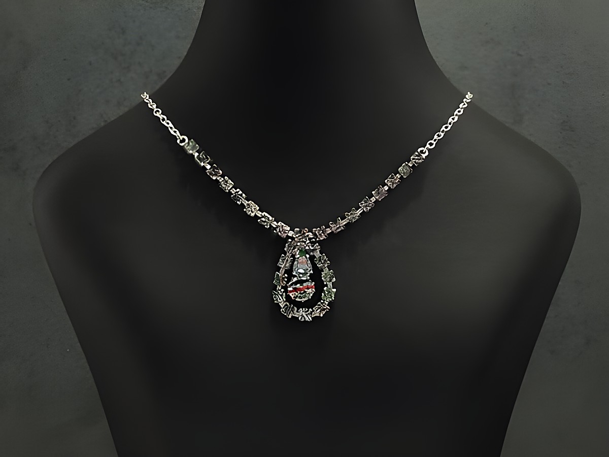 Wunderschöne Strass Collier Kette in bunten Farben, 38-45 cm, gefertigt aus Sterling Silber von Juwelier Harnisch, mit eleganter tropfenförmiger Anhänger.