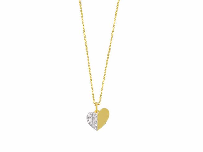 Xenox Sterling Silber Kette XS3610G mit einer Länge von 40-45 cm, ausgestattet mit einer gelbgold vergoldeten Karreekette und einem stilvollen Herzanhänger, ideal für die LOVE STORY.