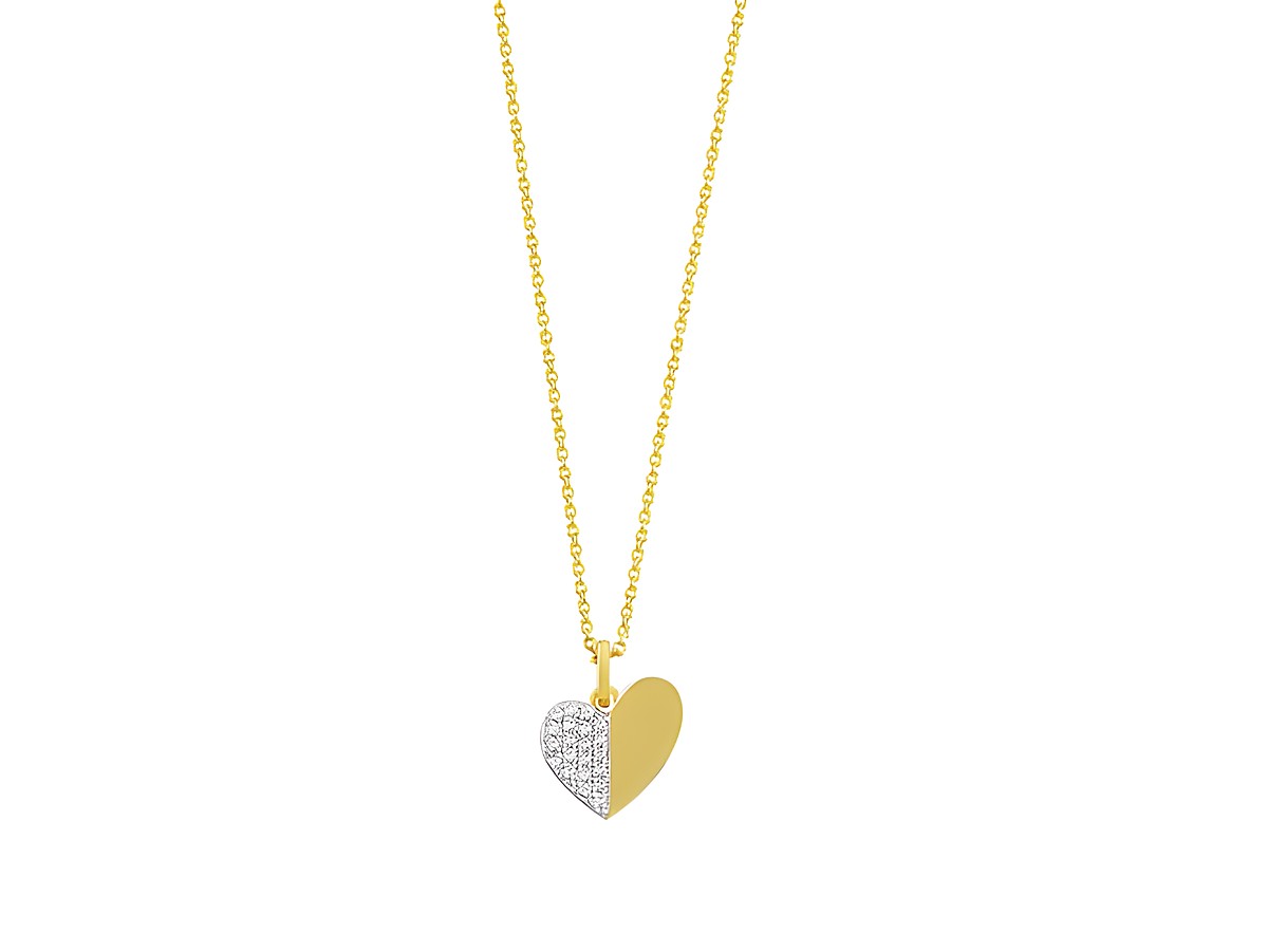 Xenox Sterling Silber Kette XS3610G mit einer Länge von 40-45 cm, ausgestattet mit einer gelbgold vergoldeten Karreekette und einem stilvollen Herzanhänger, ideal für die LOVE STORY.