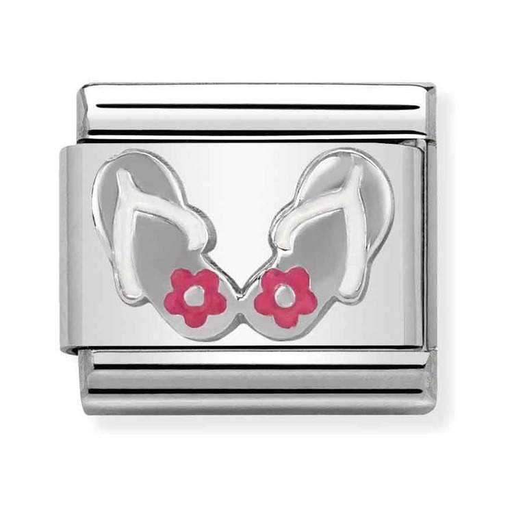 Nomination Composable Classic Charm Flip-Flop mit Blumen - Edelstahl, Silber 925, Emaille