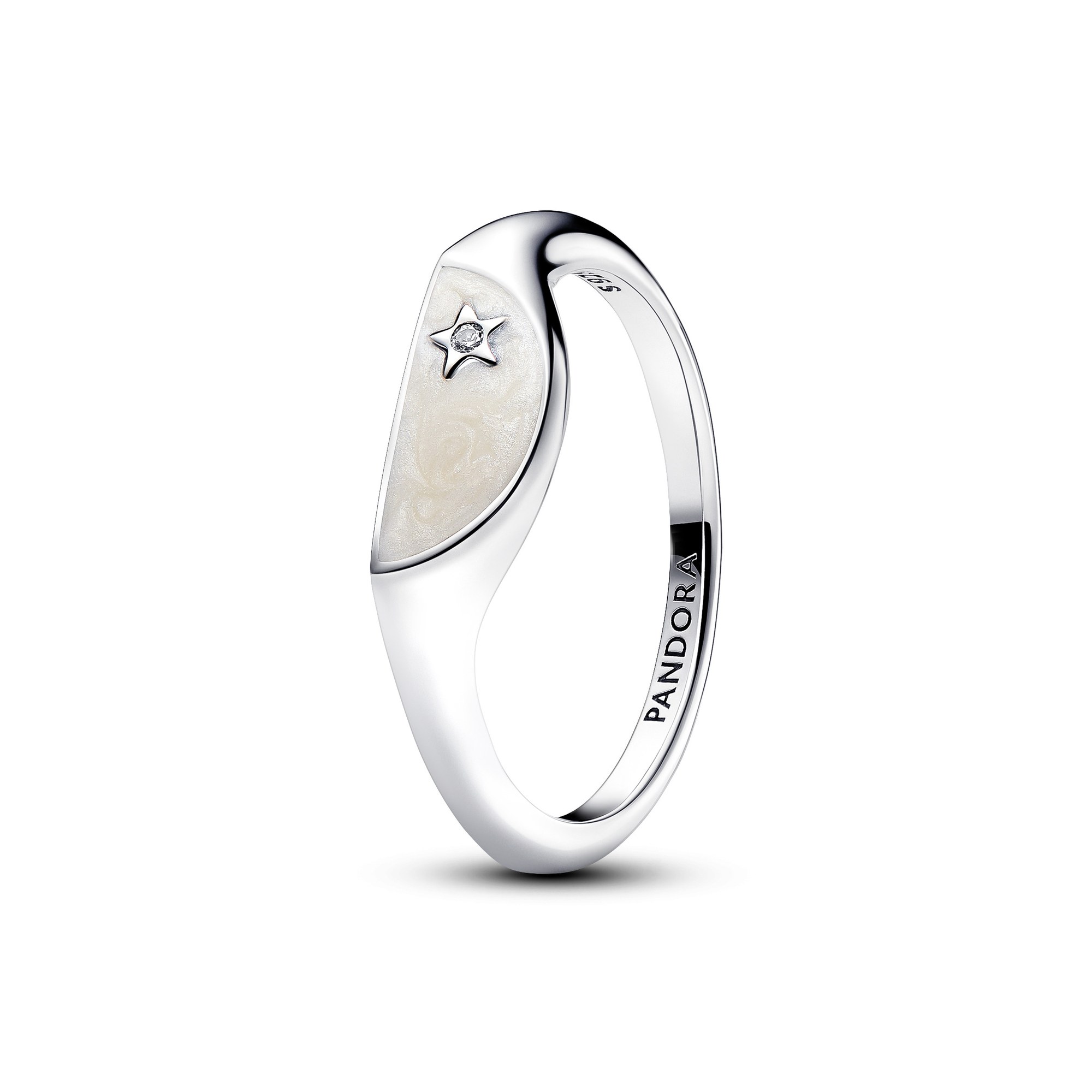 Pandora ME halbierter Emaille Siegelring - Sterling Silber - Zirkonia + Emaille Weiß