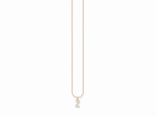 Kette von Thomas Sabo mit Buchstabe Z aus Silber mit Vergoldung und Zirkonia in Weiß, Länge 38 bis 45 cm, elegantes Design für jeden Anlass.