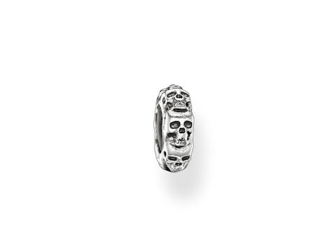 Thomas Sabo Karma Beads Stopper aus Sterling Silber mit geschwungenem Design und Silikon, verziert mit Totenköpfen, für individuelles Schmuckdesign.