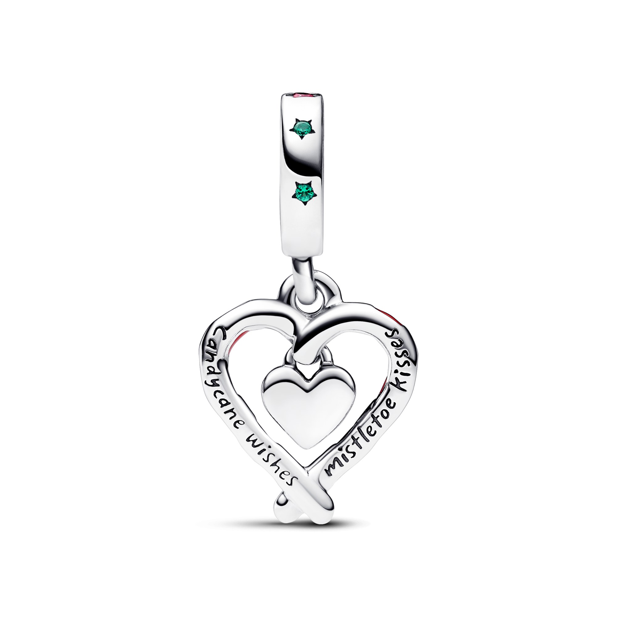 Pandora Doppelte Zuckerstange Herz Weihnachts-Charm-Anhänger - Sterling Silber - Steinmix Multicolor – Ansicht 3