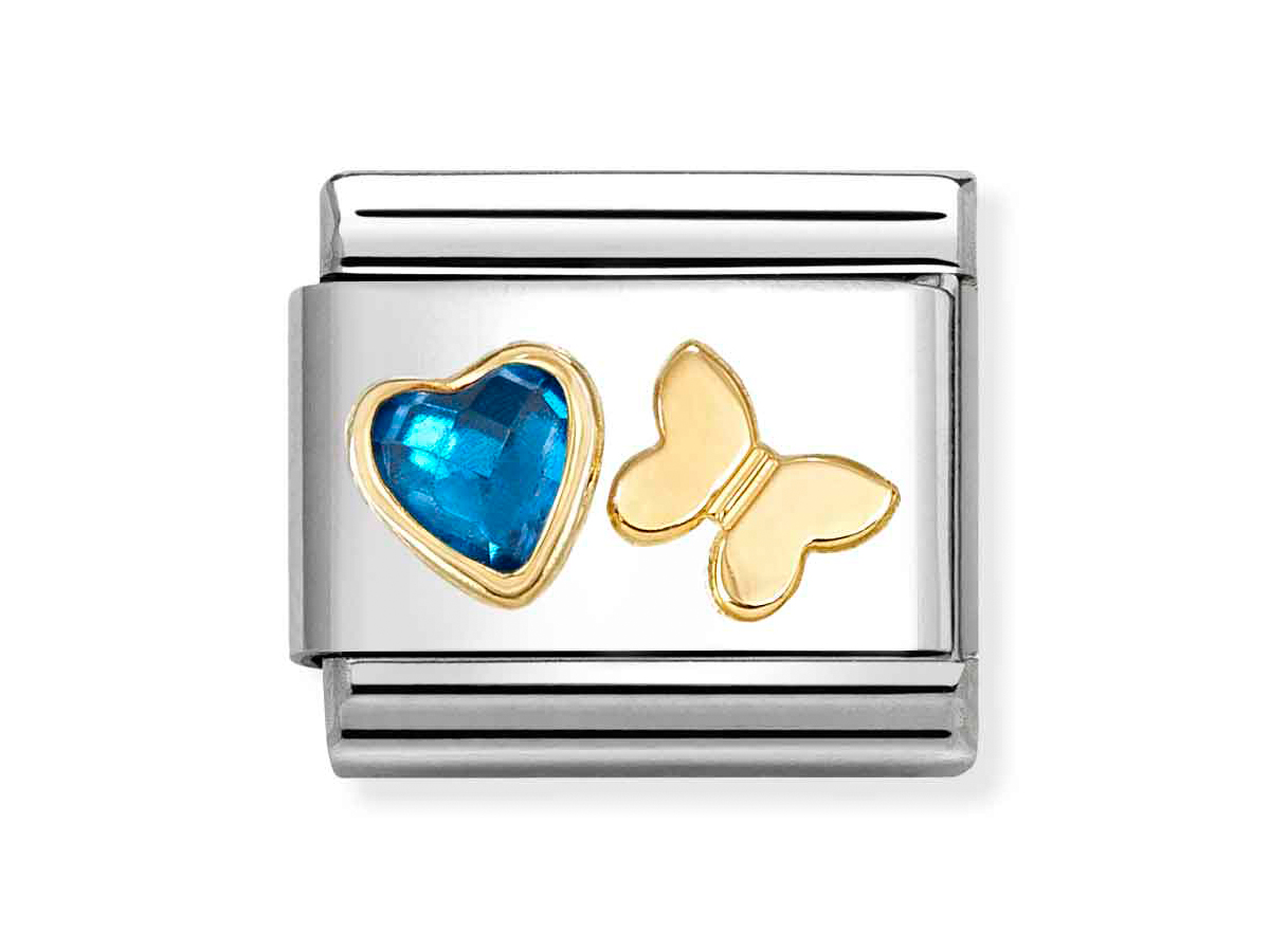 Nomination 030613 16 - CLASSIC fac. Zirkonia & 750/- Gelbgold - Schmetterling-Blau
