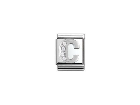 433230103-0 Sterling Silber Buchstabe C von Nomination Big, verziert mit Zirkonia, glänzendes Design, ideal für personalisierte Schmuckstücke und Armbänder, Hersteller Nomination Big Silber.