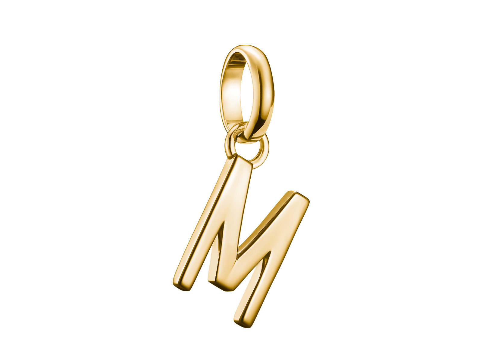 Charm in Form des Buchstabens M aus Silber mit gelbgoldener Vergoldung, gefertigt von Thomas Sabo, Teil der Charm Club CONNECT Kollektion.
