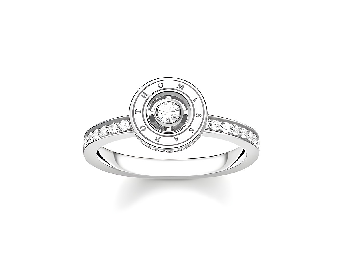 Thomas Sabo TR2255-051-14-56 Ring aus Silber mit weißem Zirkonia, Größe 56, elegante Gestaltung mit einem zentralen Stein und funkelnden Details am Band.
