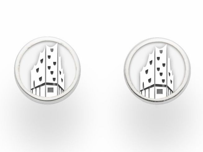 310717-0 DUR Ohrring Hamburg Elphi O5235 aus rhodiniertem Sterling Silber mit stilisiertem Gebäude-Motiv, ideal für einen eleganten und modernen Look.