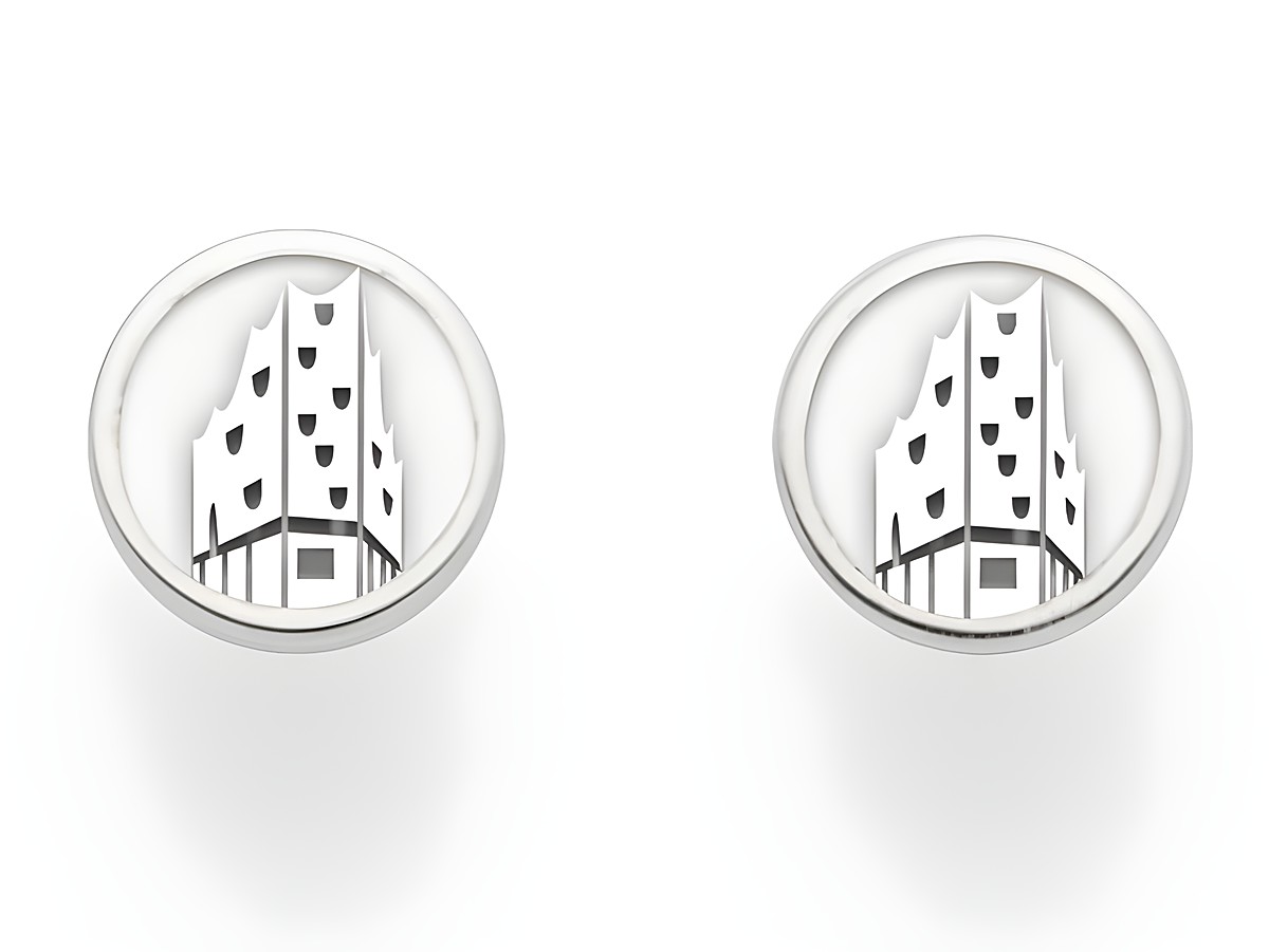 DUR Ohrring Hamburg Elphi O5235 aus rhodiniertem Sterling Silber mit stilisiertem Gebäude-Motiv, ideal für einen eleganten und modernen Look.