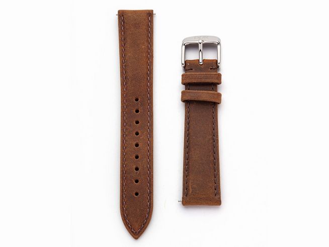 DUR Rindsleder Braun DWB001 18 mm Uhren Ersatzarmband mit einer silbernen Schnalle und einer eleganten, geflochtenen Struktur für einen komfortablen und stilvollen Look.