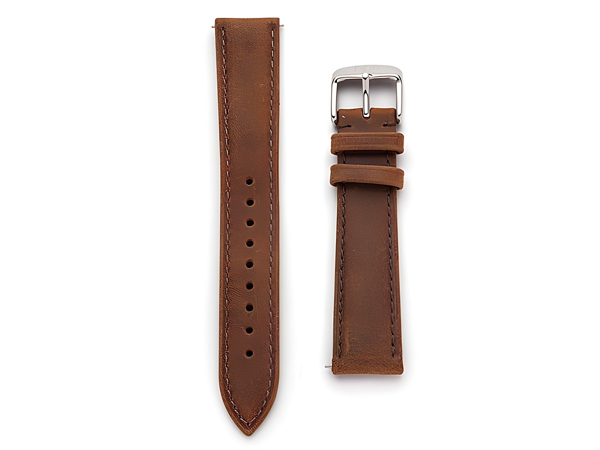 DUR Rindsleder Braun DWB001 18 mm Uhren Ersatzarmband mit einer silbernen Schnalle und einer eleganten, geflochtenen Struktur für einen komfortablen und stilvollen Look.