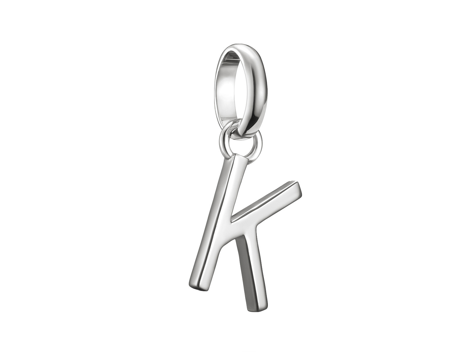 Silberner Charm in Form des Buchstabens K mit Öse zum Anhängen, aus der Kollektion Charm Club CONNECT von Thomas Sabo. Elegantes Design, ideal für individuelle Schmuckstücke.
