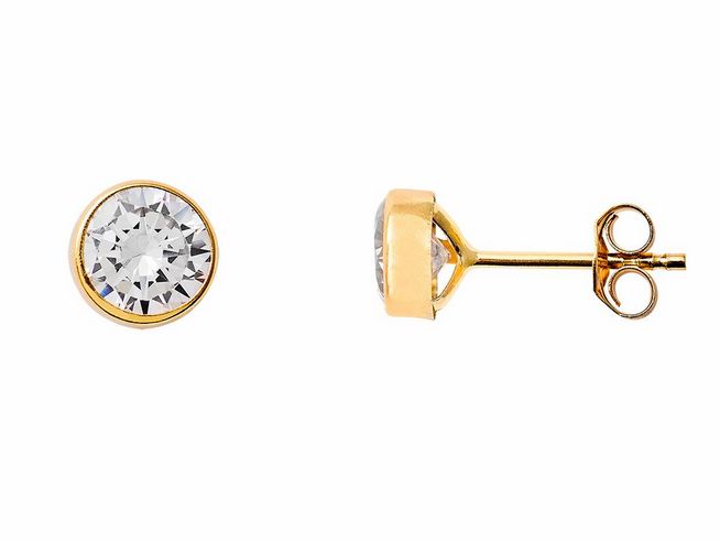 Gelbgold Ohrstecker aus 585er Gold mit polierter Oberfläche und Zirkonia, elegant und zeitlos, ideal für jeden Anlass, Hersteller Xenox, hochwertiger Echt Gold Ohrschmuck.