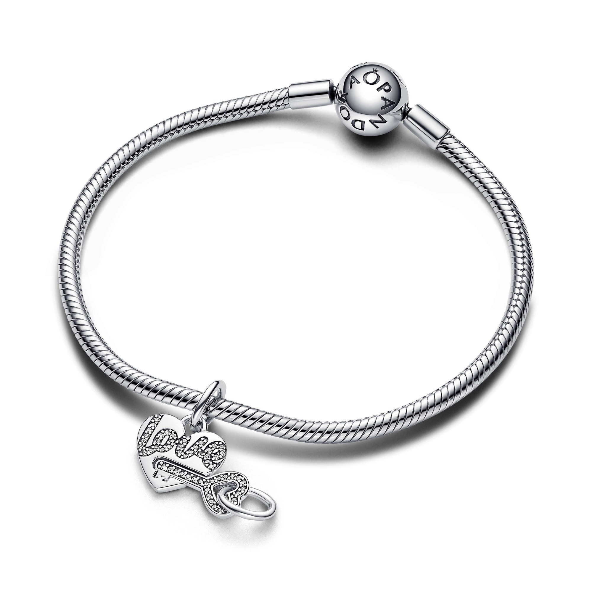 Pandora Teilbarer Herz & Schlüssel Charm-Anhänger - Sterling Silber - Zirkonia klar Ansicht 3 – Ansicht 3