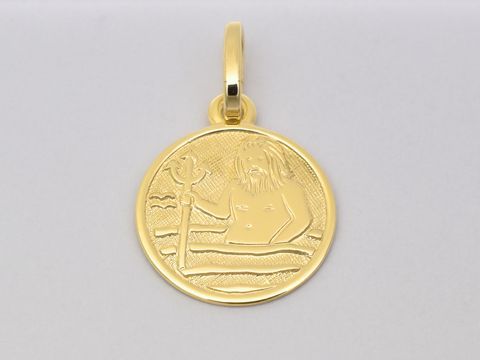 Wassermann Gold 585 Anhänger, poliert, 14 mm, mit kunstvollem Motiv des Wassermanns, hergestellt von Juwelier Harnisch. Elegantes Schmuckstück für Sternzeichen-Liebhaber.