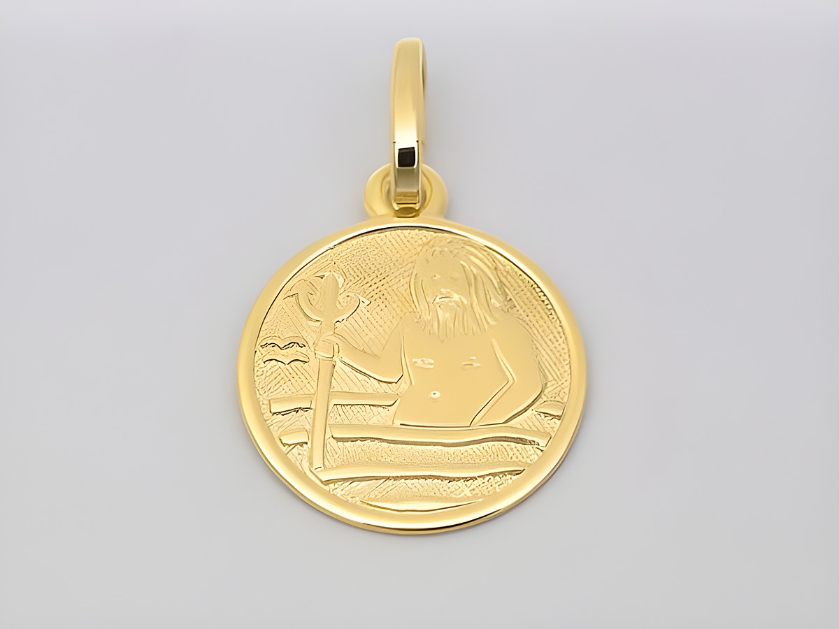 Wassermann Gold 585 Anhänger, poliert, 14 mm, mit kunstvollem Motiv des Wassermanns, hergestellt von Juwelier Harnisch. Elegantes Schmuckstück für Sternzeichen-Liebhaber.