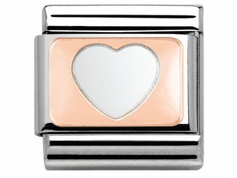 Roségoldenes Herz Element von Nomination, Modell Classic, mit silberner Umrandung und glänzender Oberfläche, ideal für individuelle Armbänder.