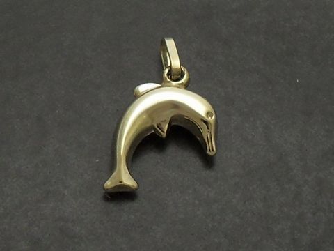 Delfin Anhänger aus Gold 333, tierisch gestaltet und ideal für Kinderschmuck; Hersteller Juwelier Harnisch, bunt und ansprechend.