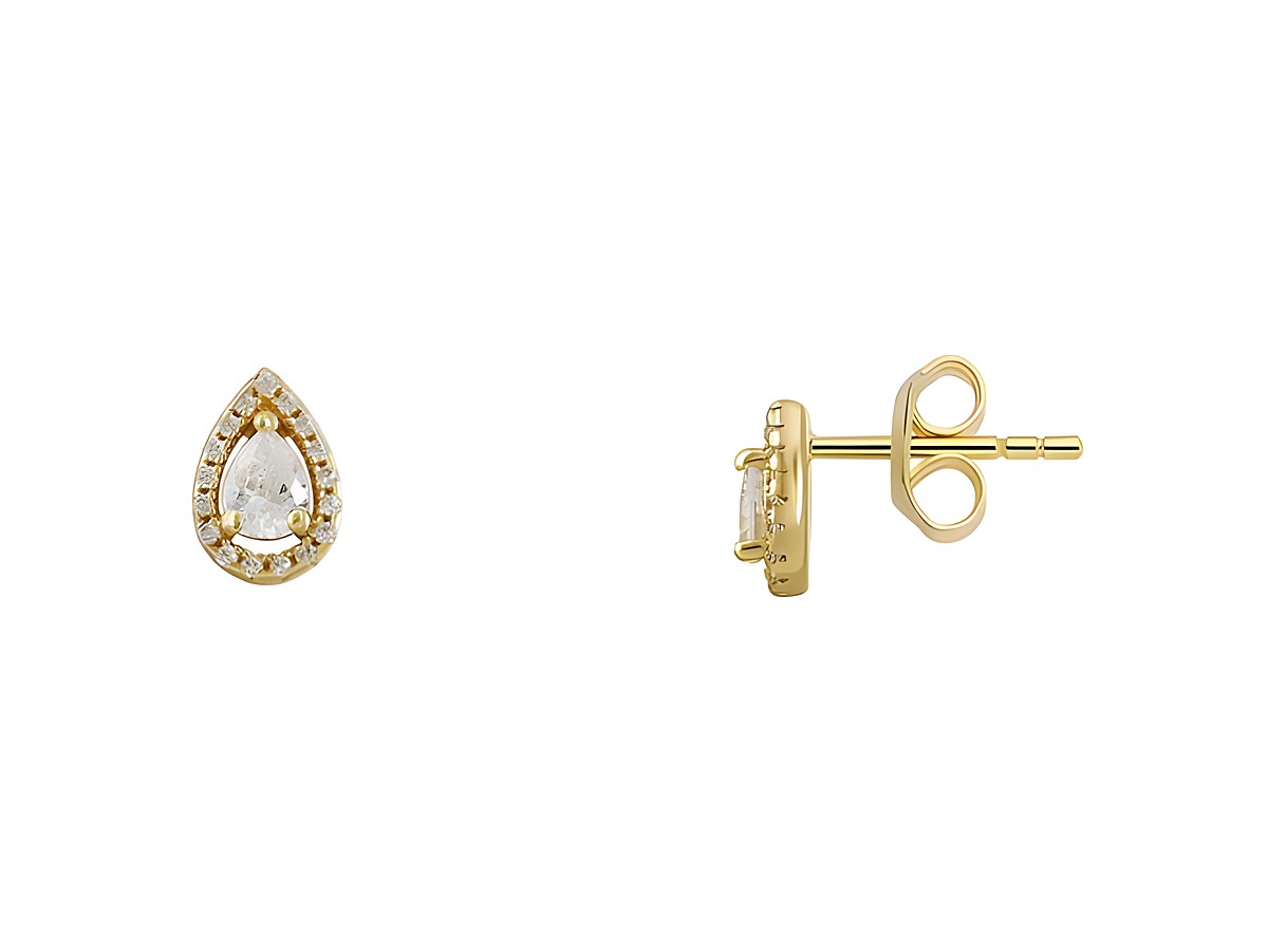 Xenox Sterling Silber Ohrringe XS6076G FANCY CUT in Gelbgold Vergoldung, tropfenförmiges Design mit klaren Steinen, eleganter Ohrschmuck für besondere Anlässe.