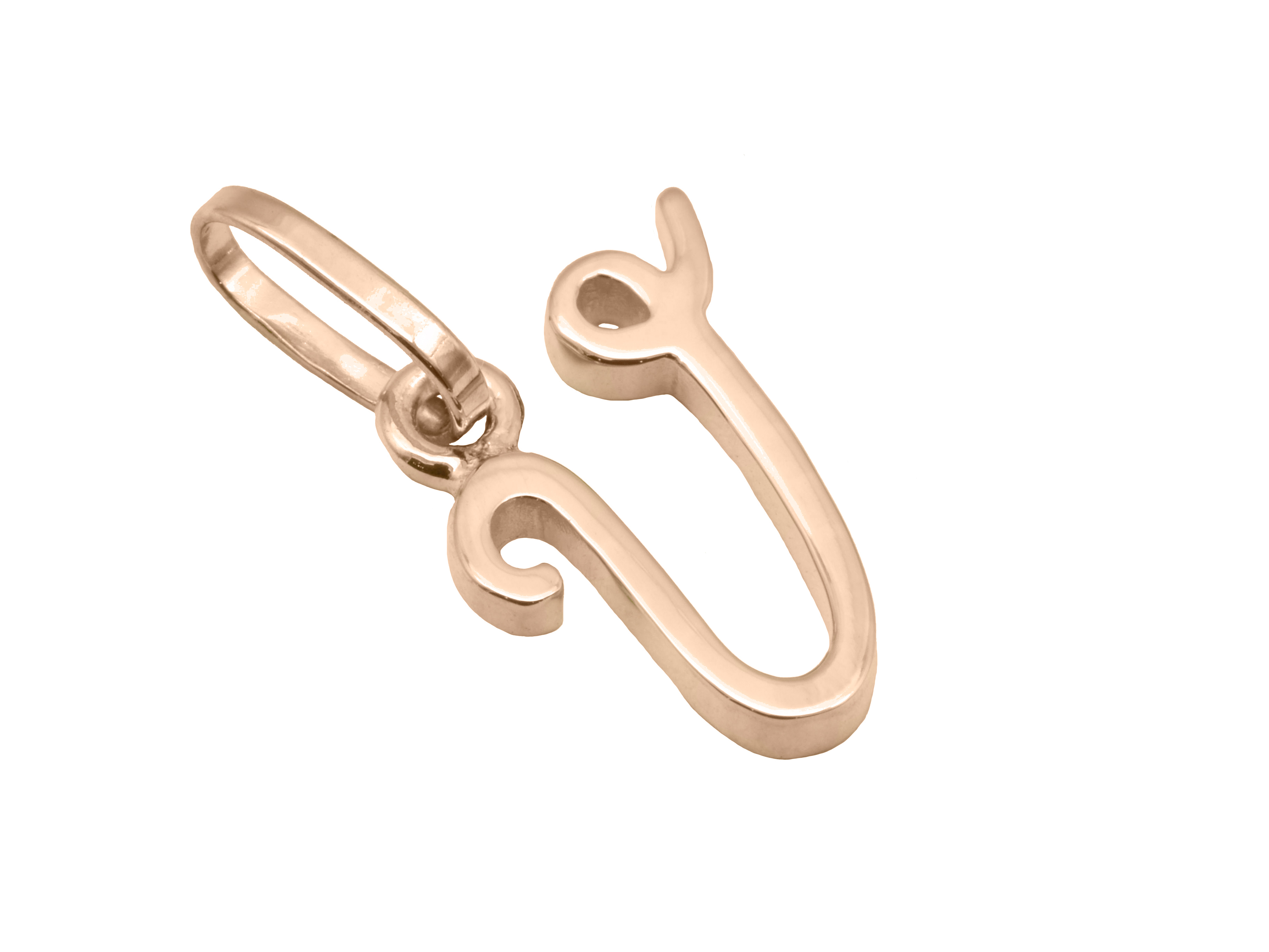 Buchstaben Anhänger Buchstabe V aus Sterling Silber roségold vergoldet und poliert, hergestellt von Juwelier Harnisch. Attraktives Design für persönlichen Schmuck.