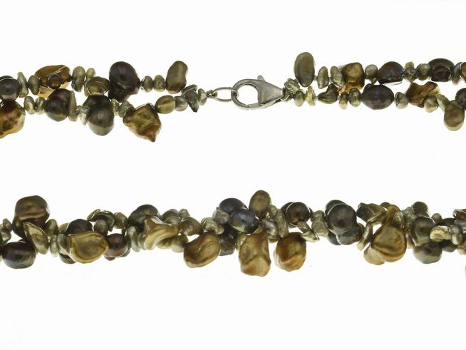 Perlenkette 6,8 mm GRÜN - GOLD - MIX - 52 cm von Juwelier Harnisch, bunt, präsentiert eine harmonische Kombination aus grünen, goldenen und bunten Perlen, ideal für jeden Anlass.
