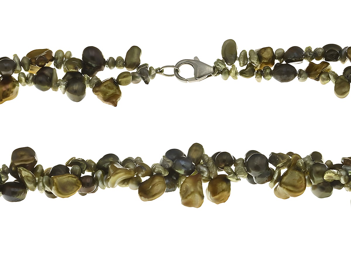 Perlenkette 6,8 mm GRÜN - GOLD - MIX - 52 cm von Juwelier Harnisch, bunt, präsentiert eine harmonische Kombination aus grünen, goldenen und bunten Perlen, ideal für jeden Anlass.
