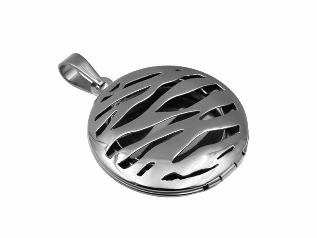 69187-0 Rundes Edelstahl Medaillon mit offen gearbeiteten Wellenmustern, poliert, von Juwelier Harnisch, aus Edelstahl gefertigt, ideal für persönliche Aufbewahrung.