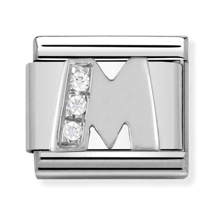 Nomination Composable Classic Charm Buchstabe M - Edelstahl, Sterling Silber, Zirkonia