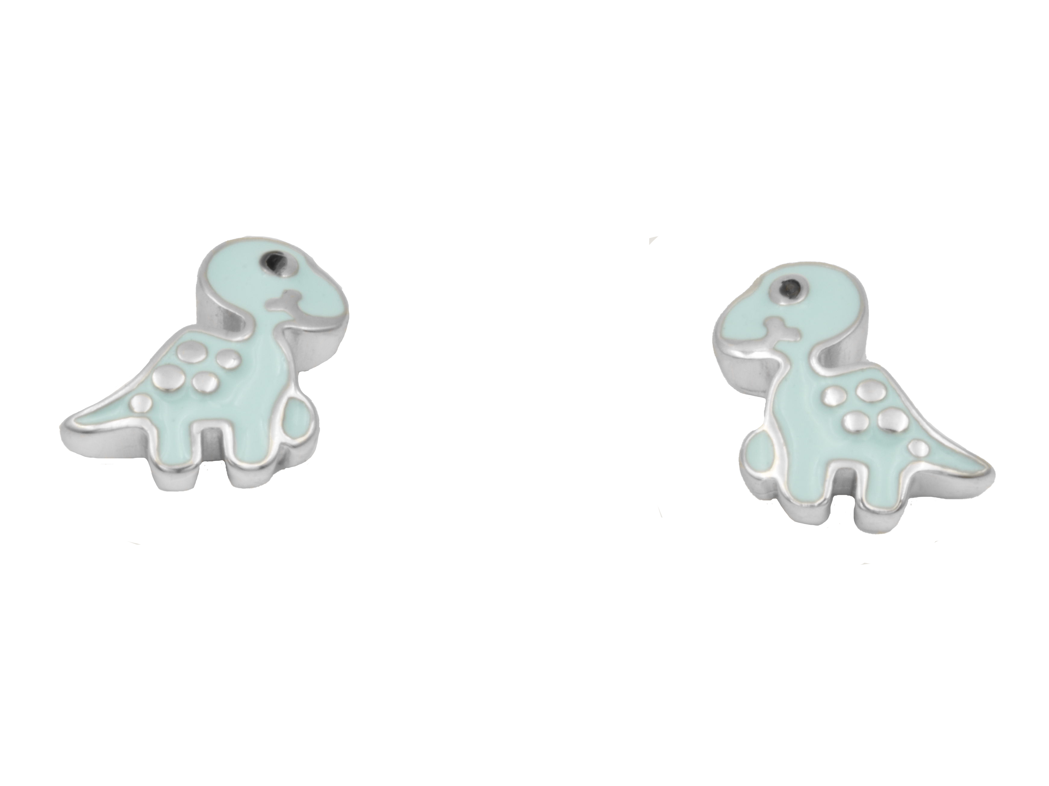 Ohrringe in Dinosaurierform aus sterling Silber rhodiniert mit Türkis Emaille, von Juwelier Harnisch, neu und verspielt gestaltet. Ideal für Dinosaurierliebhaber.