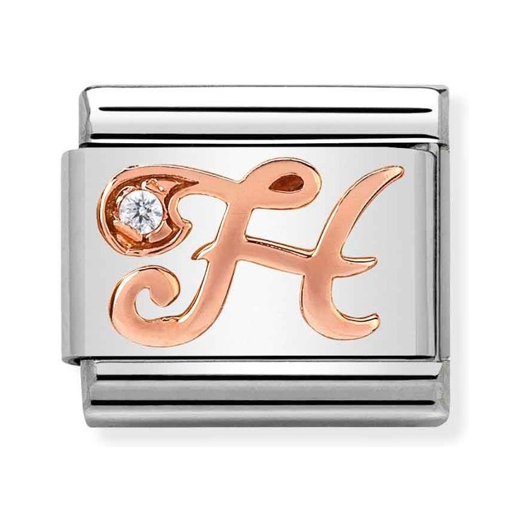 Nomination Composable Classic Charm Buchstabe H - Edelstahl, Gold 375 Roségold, Zirkonia